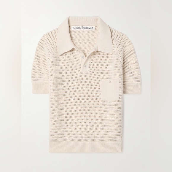 Alix of Bohemia Cream Lessi Oyster Crochet Top Polo Shirt NWT - Picture 1 of 5